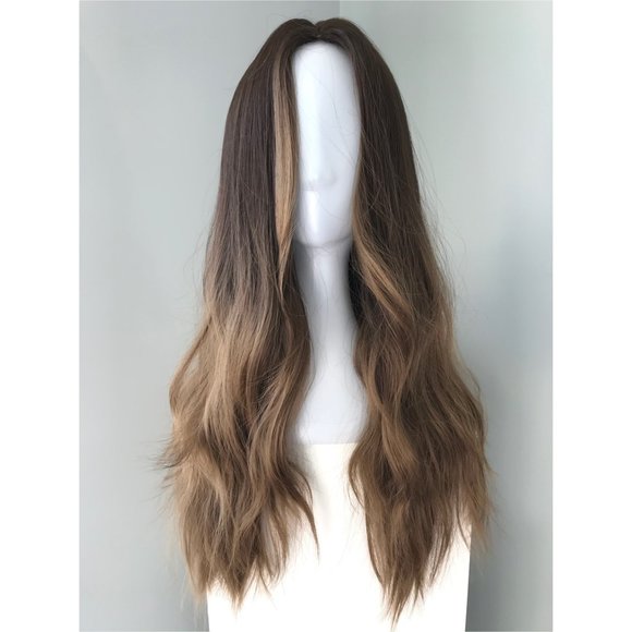 NEW Long Highlighted Brown Body Wave Wig - Picture 1 of 2